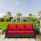 77'' Patio Sofa, All Weather Outdoor Rattan Wicker 3-Seat Sofa High Back Couch with Premium Cushions for Garden - Photo 6