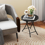 Tangkula Round Folding Side Table, 18 Inch Patio Coffee Table with Tempered Glass Tabletop and Metal Frame - Photo 4