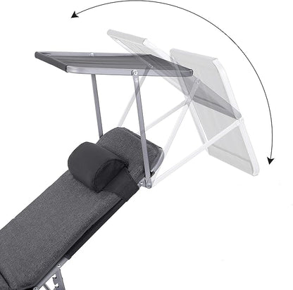 SONGMICS Sun Lounger, Patio Chaise Lounge Chair, Folding, with Canopy, Cushion, 76 x 20.9 x 11.4 Inches, Holds 330 lb, Headrest, Adjustable Backrest, Outdoor Garden Pool, Dark Gray UGCB19UMV1