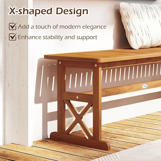 Tangkula Outdoor Acacia Wood Bench, Backless Patio Dining Bench with Slatted Seat & 800 lbs Weight Capacity, Outside Loveseat Seating Furniture for Porch, Garden, Balcony & Backyard