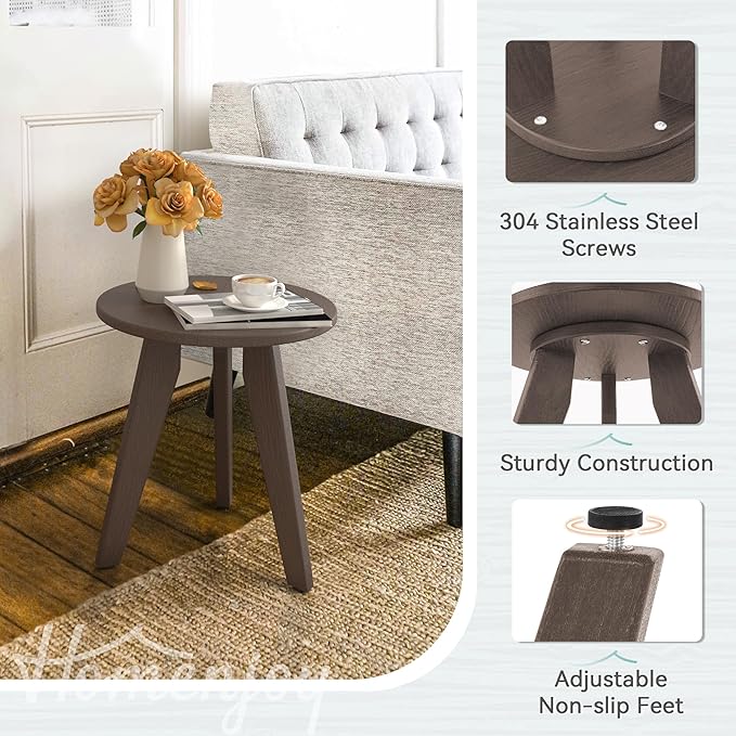 Outdoor Side Table, HDPS Outdoor Table, Small Round Side Table Weather-Resistant, Outdoor Side Tables for Patio, Porch - Photo 5
