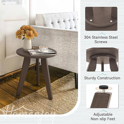 Outdoor Side Table, HDPS Outdoor Table, Small Round Side Table Weather-Resistant, Outdoor Side Tables for Patio, Porch,Deck,End Table for Plant Stand, Dark Brown