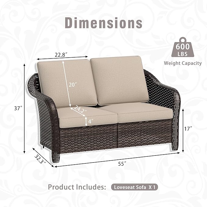3 Piece Patio Wicker Conversation Set, All-Weather Use Outdoor Wicker Loveseat with 2 PE Rattan Chair, Ideal for Porch - Photo 3