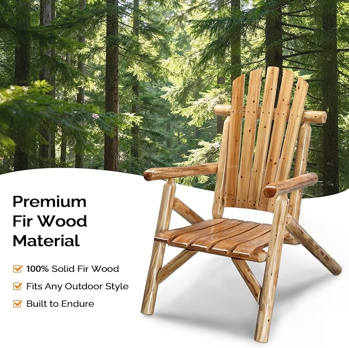 VINGLI Adirondack Chairs Set of 2, Solid Wood Adirondack Chair Fire Pit Chairs, Heavy Duty Backyard Seating Armchair Deck Garden Lawn (Light Carbonized, 2 PCS)