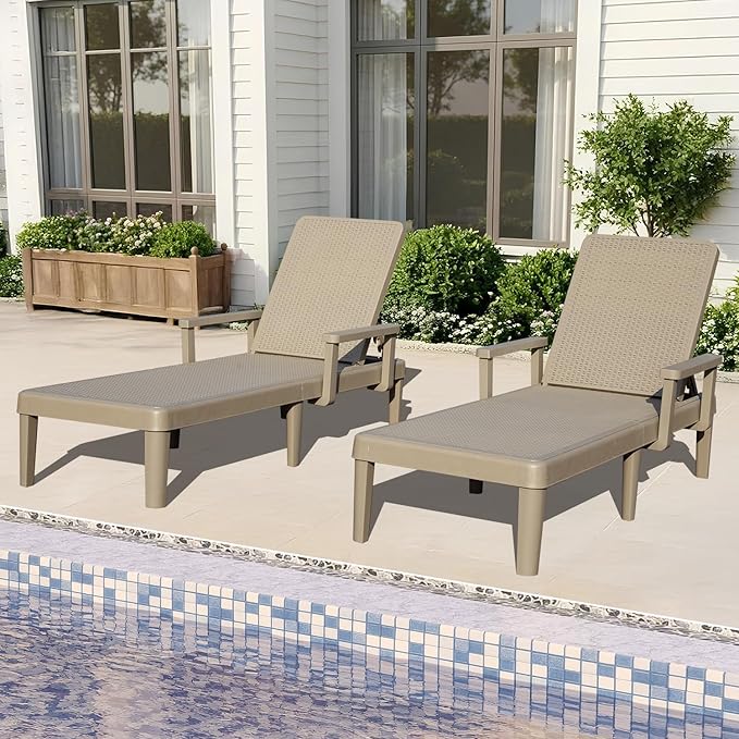 Domi Pool Lounge Chairs Set of 2, Outdoor Lounge Chairs with 6 Positions Backrest Adjustable Armrest - Photo 2