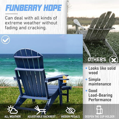 FUNBERRY Adjustable Folding Adirondack Chairs Set of 4 with Retractable Ottoman, All Weather Fire Pit Chairs with Cup Holder