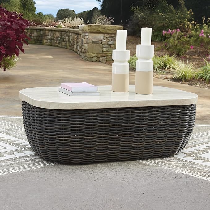Signature Design by Ashley Kimora Casual Outdoor Fade and Rust Resistant Coffee Table, Beige & Dark Brown