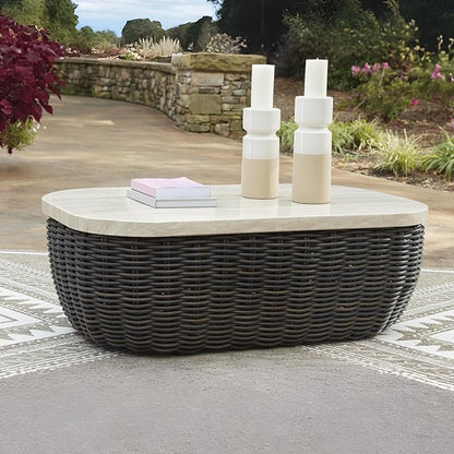Signature Design by Ashley Kimora Casual Outdoor Fade and Rust Resistant Coffee Table, Beige & Dark Brown