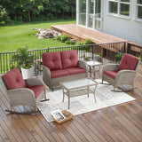 Belord 5 Piece Outdoor Conversation Patio Furniture Set - All-Weather Wicker Patio Rocking Chairs with Loveseat Glider - Photo 1
