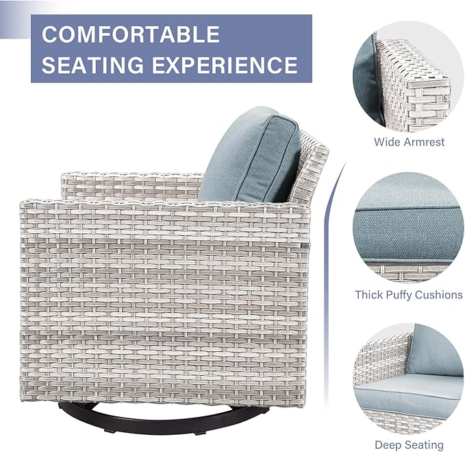 Outdoor Patio Swivel Rocker Chairs - 3 Piece Wicker Patio Furniture Bistro Swivel Rocking Chairs Set with Comfortable - Photo 5