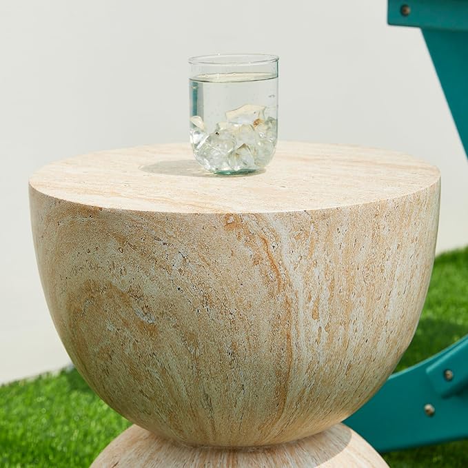 Glitzhome Outdoor Side Table Set of 2, 17.75" H Decorative Garden Stool MGO Hourglass Faux Terrazzo End Table - Photo 9