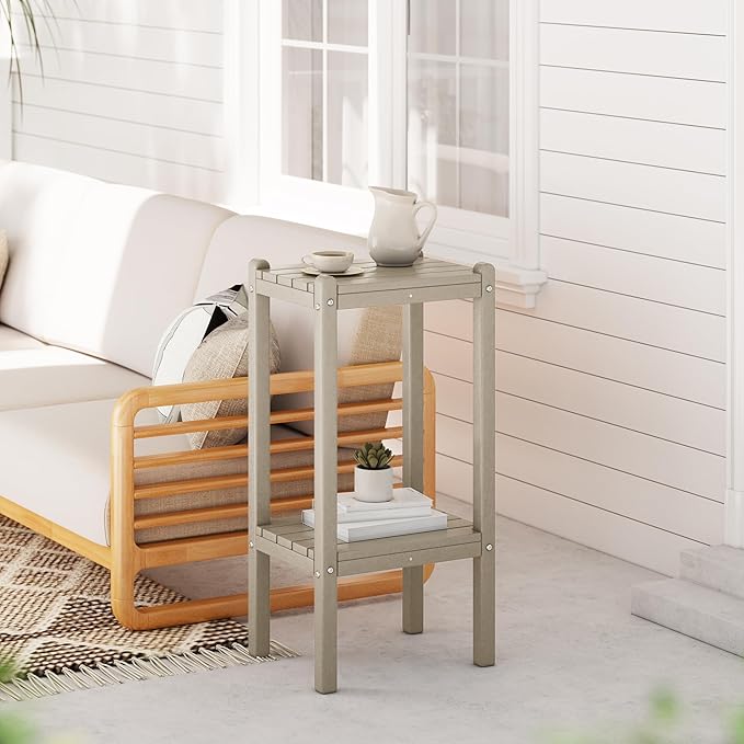 WestinTrends Malibu 36" Outdoor Adirondack HDPE 2-Tier Patio Side Table, Sand