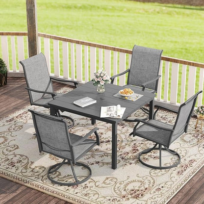 VICLLAX 40.2" Square Patio Table for 4, Outdoor Dining Table with Umbrella Hole, All Weather Metal Patio Table for Lawn Garden, Grey Tabletop