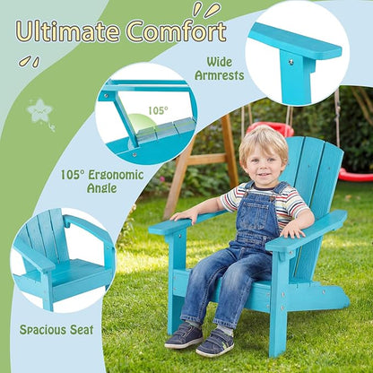 Giantex Kids Adirondack Chair, All-Weather HIPS Children's Outdoor Chair w/Ergonomic Design, Toddler Lawn Chairs for Age 3-8, Kids Beach Chair for Garden Patio Backyard (4,Turquoise)