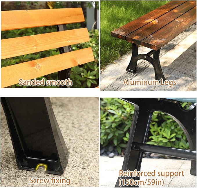 Outdoor Garden Bench, Park Bench with Back, Metal Steel Frame Bench Patio, Metal Bench, Perfect for Garden, Patio, Porch, Deck(Blue,120cm/47.2in)