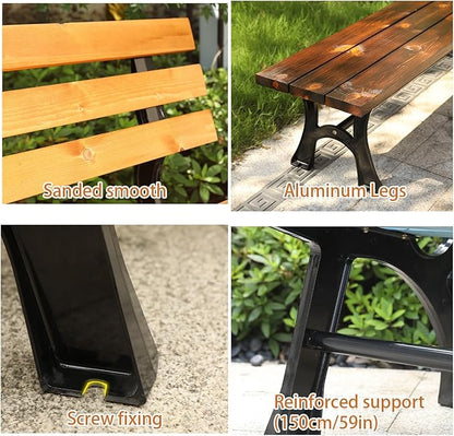 Outdoor Garden Bench, Park Bench with Back, Metal Steel Frame Bench Patio, Metal Bench, Perfect for Garden, Patio, Porch, Deck(Blue,120cm/47.2in)