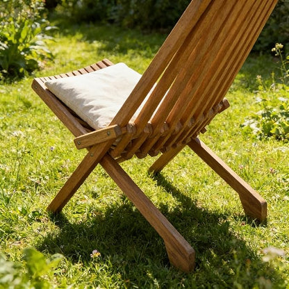 Folding Natural Wood Outdoor Chair, Stylish Low Profile Acacia Wood Lounge Chair for The Porch, Lawn, Garden or Outdoor Patio Furniture (2 Pack)