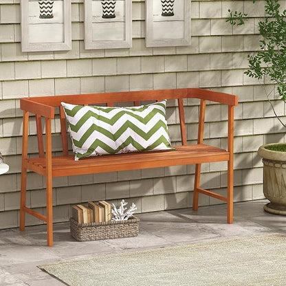 RELAX4LIFE 2-Person Wooden Outdoor Bench - Eucalyptus Wood Patio Garden Bench with Backrest, Armrests & Slatted Seat for Poolside Deck Backyard Balcony Park Front Porch, 800 LBS Weight Capacity