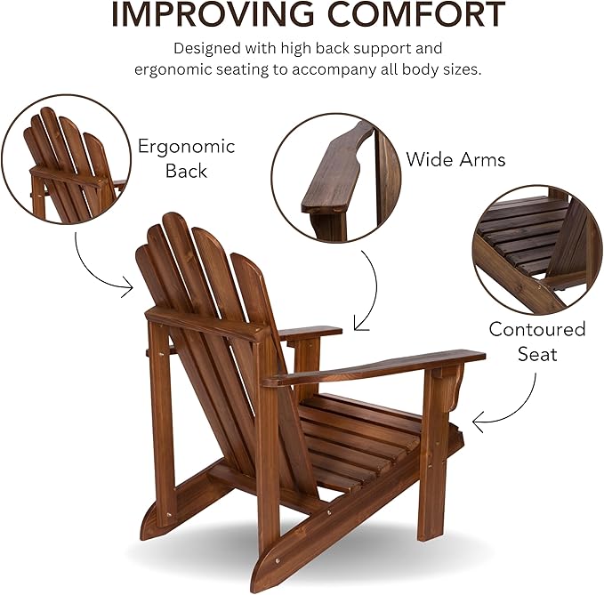 Shine Company Westport Wooden Adirondack Chair, Outdoor Patio Firepit Chairs, Back & Seat Pre-Assembled, Oak - Photo 4