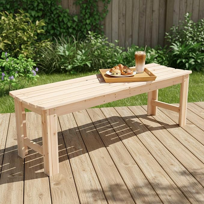 Shine Company Outdoor Wooden Backless Patio Garden Bench, 5 Ft, Natural