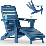 Ciokea Folding Adirondack Chair with Retractable Ottoman Fire Pit Patio Chair with Pull Out Foot Rest Weather Resistant - Photo 1