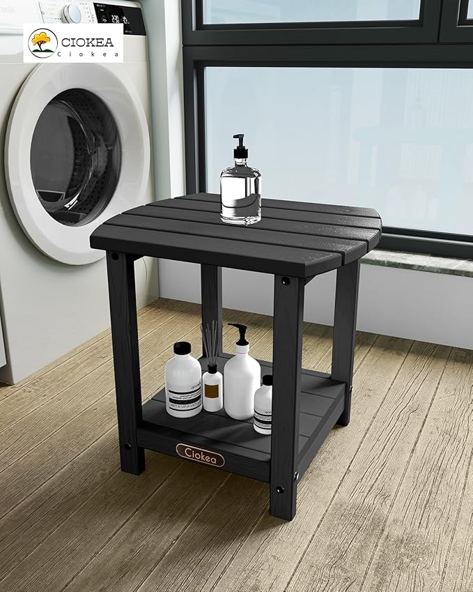 Ciokea Adirondack Outdoor Side Table, 2-Tier Sturdy Patio End Table Weather Resistant, Morden Side Table for Patio, Pool, Porch, Black