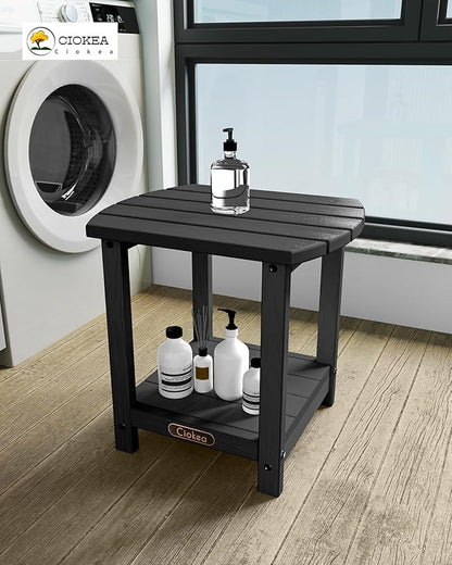 Ciokea Adirondack Outdoor Side Table, 2-Tier Sturdy Patio End Table Weather Resistant, Morden Side Table for Patio, Pool, Porch, Black