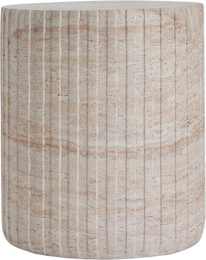 Christopher Knight Home Jaym 18.75" H Indoor Outdoor Accent Side Table, Patio Decorative End Table, Gear-Shaped Lightweight Concrete Garden Stool for Patio Balcony & Garden Decor, Travertine