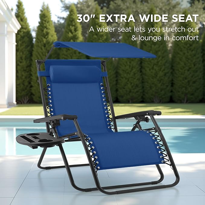 Best Choice Products 30” Wide Folding Zero Gravity Outdoor Recliner Patio Lounge Chair w/Adjustable Canopy Shade - Photo 3