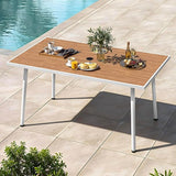 DWVO Outdoor Patio Dining Table Rectangular for 6, PE Rattan and Wood Finish Patio Table 59.1" L with Umbrella Hole - Photo 1
