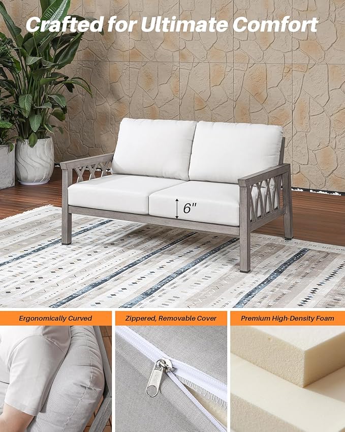Outdoor Aluminum Loveseat Sofa, 2-Seat Patio Sofa with Thick Cushions, Outdoor Club Sofa Couch - Photo 8