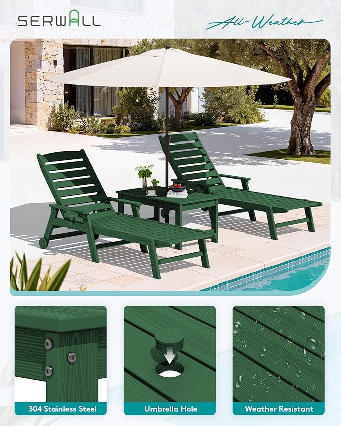 SERWALL Outdoor Coffee Table with 1.69" Umbrella Hole, HDPE Patio Coffee Table for Outside, Rectangle, Green - Photo 5