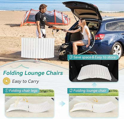 Folding Pool Lounge Chairs, Pre-Assembled HDPS Anti-Floating Lounge Chair with Headrest for in-Pool Use(Max Depth 8-Inches), Ideal for Hotel, Resort, Poolside, Beach & Sun Decks, White
