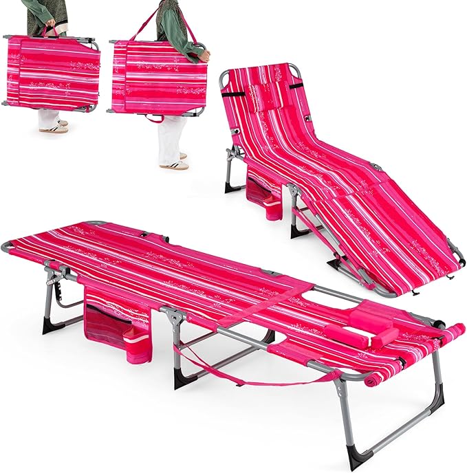 Goplus Tanning Chair with Face Arm Holes, Portable Sunbathing Chair w/4-Level Backrest, Head Pillow - Photo 1