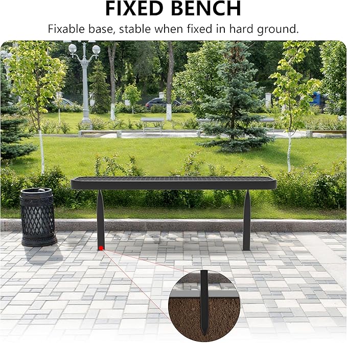 48" L Outdoor Bench, 4FT Heavy Duty Metal Park Bench for Outside, Inground Mounted, Commercial Benches Mesh Bench for Shopping Mall, Store, Lawn, Park, Patio, Deck, Garden (Black Inground)