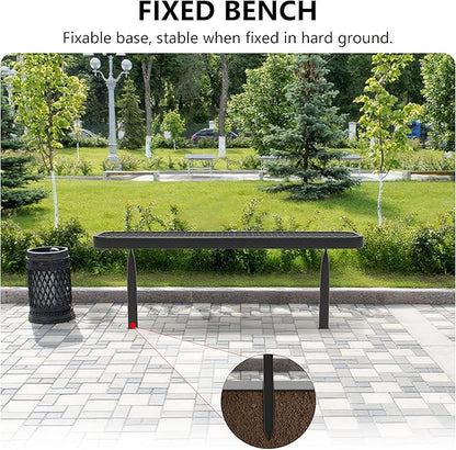 4 FT Heavy Duty Metal Park Bench for Outside, Outdoor Backless Bench with Thermoplastic Coating, Commercial Benches for Shopping Mall, Store, Park, Deck, Inground Mounted, Black