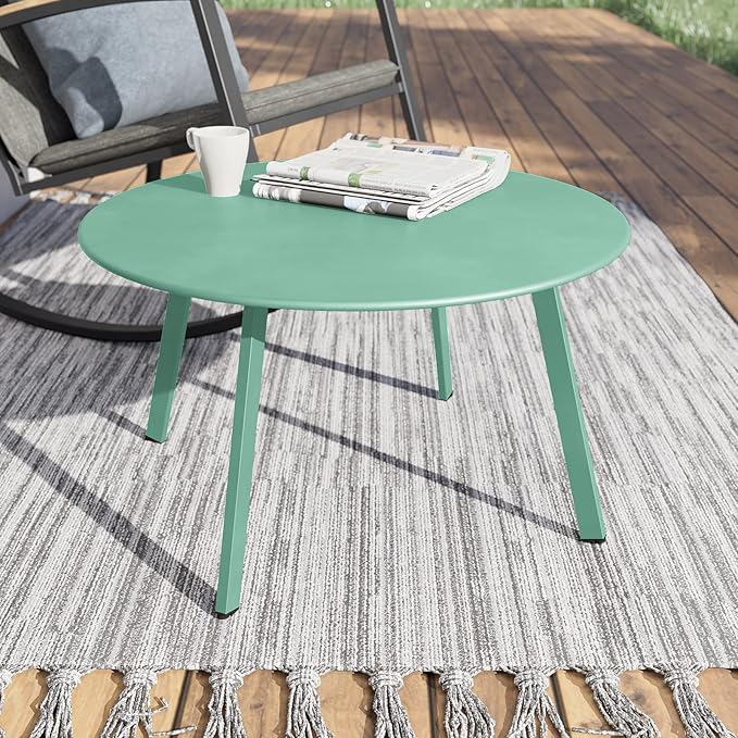 Grand patio Outdoor Side Table, 28-inch Powder Coated Steel Round Coffee Table for Porch, Deck, Balcony, Poolside, Mint Green