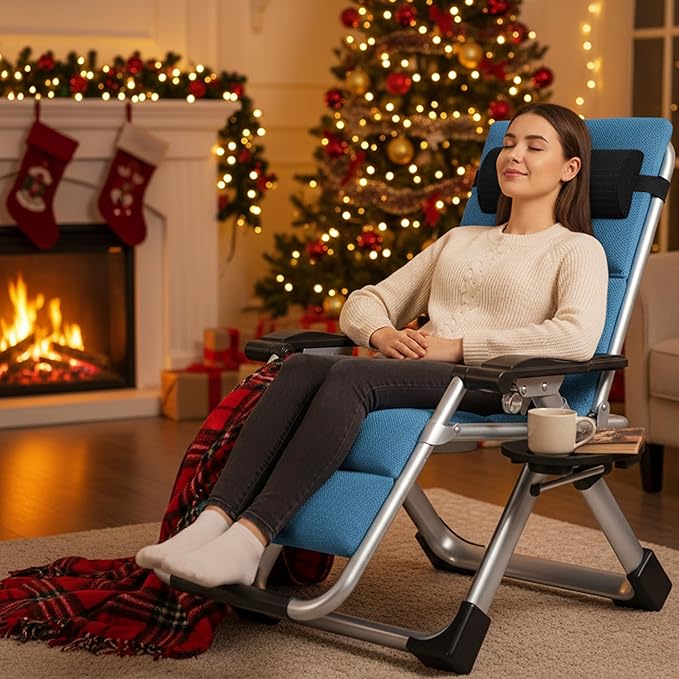 ABORON Zero Gravity Chair,Premium Outdoor Lawn Folding Lounge Chairs,Sturdy Adjustable Reclining Patio Chairs with Removable Cushion,Headrest & Tray