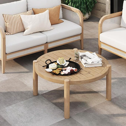 Nathan James Bora Round Outdoor Coffee Table, Farmhouse Wood Coffee Table for Patio or Porch, Solid Acacia Wood