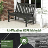 Tangkula HDPE Outdoor Garden Bench with Backrest, 2-Person All-Weather Patio Loveseat Chair with Slatted Seat - Photo 5