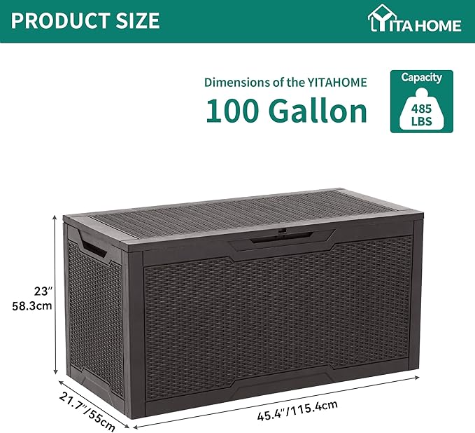 YITAHOME 100 Gallon Large Resin Deck Box Outdoor Storage Boxes for Patio Furniture, Outdoor Cushions - Photo 6