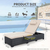 WAROOM Outdoor Chaise Lounge Chairs for Outside Patio Furniture Set of 2 Wicker Recliner Black Rattan Sunbathing - Photo 2