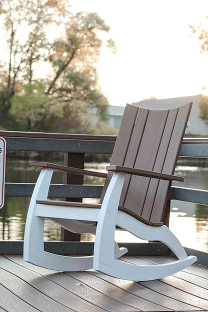 Generic Rocking Chairs, Poly Lumber Rocker,All Weather Rocking Chair Outdoor,High Back Porch Rocker,Cracker Barrel Rocking Chairs for Porch,360lbs (Mahogany/White)