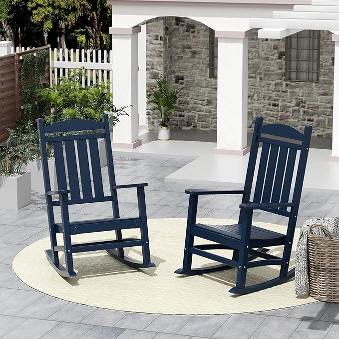 WO WESTIN OUTDOOR HDPE Laguna Classic Porch Rocking Chair (Set of 2), Navy Blue