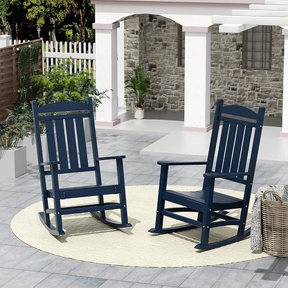 WO WESTIN OUTDOOR HDPE Laguna Classic Porch Rocking Chair (Set of 2), Navy Blue