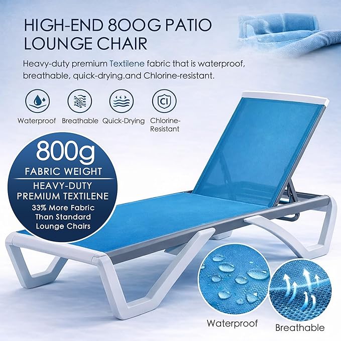 Kozyard Outdoor Chaise Lounge Chair, Full Flat Adjustable Patio Lounger with Aluminum Frame & Resin Legs - Photo 3