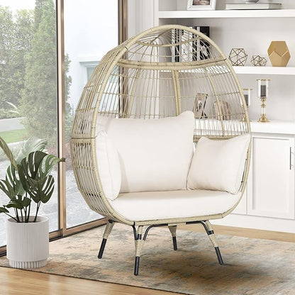 Giantex Oversized Wicker Egg Chair, Outdoor & Indoor Hammock Chair with Thick Cushions, 2-Person PE Rattan Lounge Chair Swing Chair for Patio, Backyard,Porch, 450 LBS Weight Capacity (Light Brown)