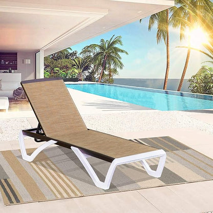 Domi Chaise Lounge Outdoor, Patio Lounge Chair with Aluminum Frame, All Weather Pool Lounge Chair for Deck Lawn Backyard, Brown Textilene
