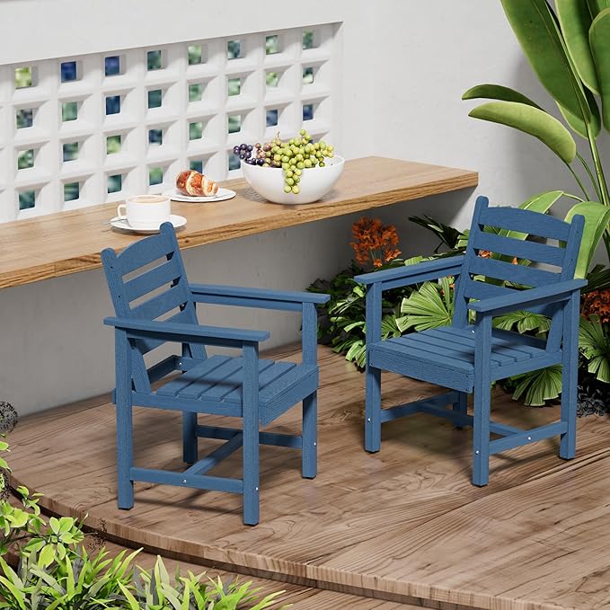 Scurrty Plastic Adirondack Chairs Set of 2, Patio Chairs with Wood Texture,Lawn Fire Pit Deck Porch Garden Chairs for Adults (Blue)