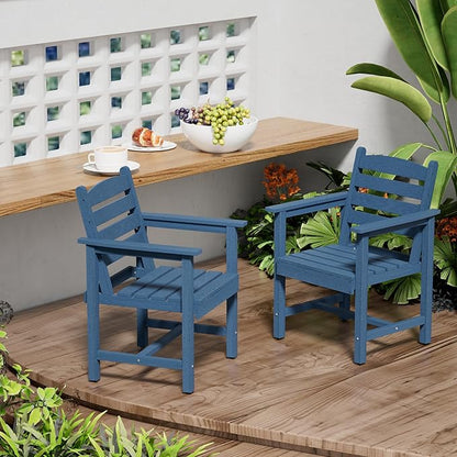 Scurrty Plastic Adirondack Chairs Set of 2, Patio Chairs with Wood Texture,Lawn Fire Pit Deck Porch Garden Chairs for Adults (Blue)